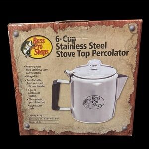 🎄Bass Pro Shops Stainless Steel 6 cup  Percolator
NWT.